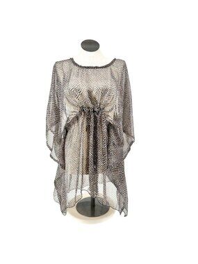 Sheer Geometric Print Tunic Swimsuit Cover Up Dress By Sunflower One Size Black